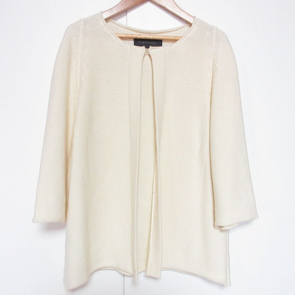 YURI PARK ユリパーク コットンニット カーディガン アイボリー レディース 古着