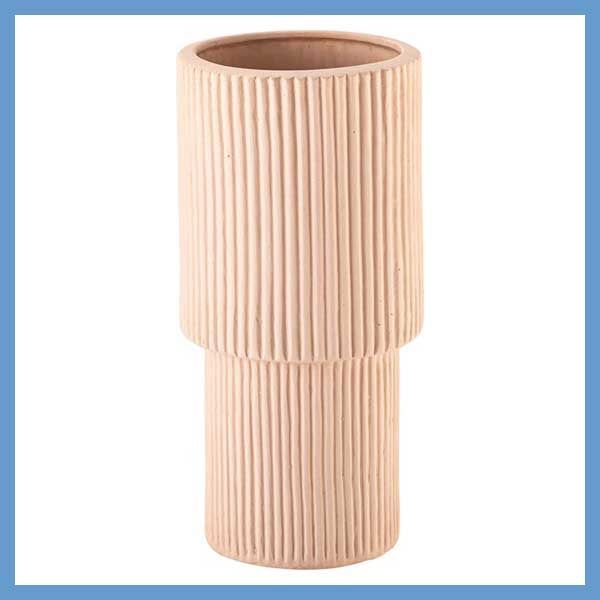 陶器製　マットな質感のコンパクト傘立て（W18.5×D18.5×H36cm）／ピンクオレンジ