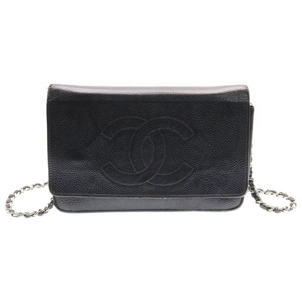 CHANEL (シャネル) ココマーク チェーンウォレット 黒 キャビアスキン  