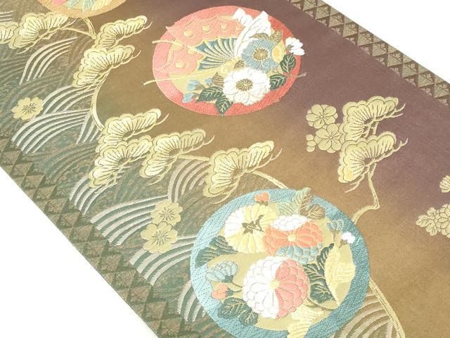 平和屋着物◎六通柄袋帯 唐織 花蝶丸文 金糸 正絹 逸品