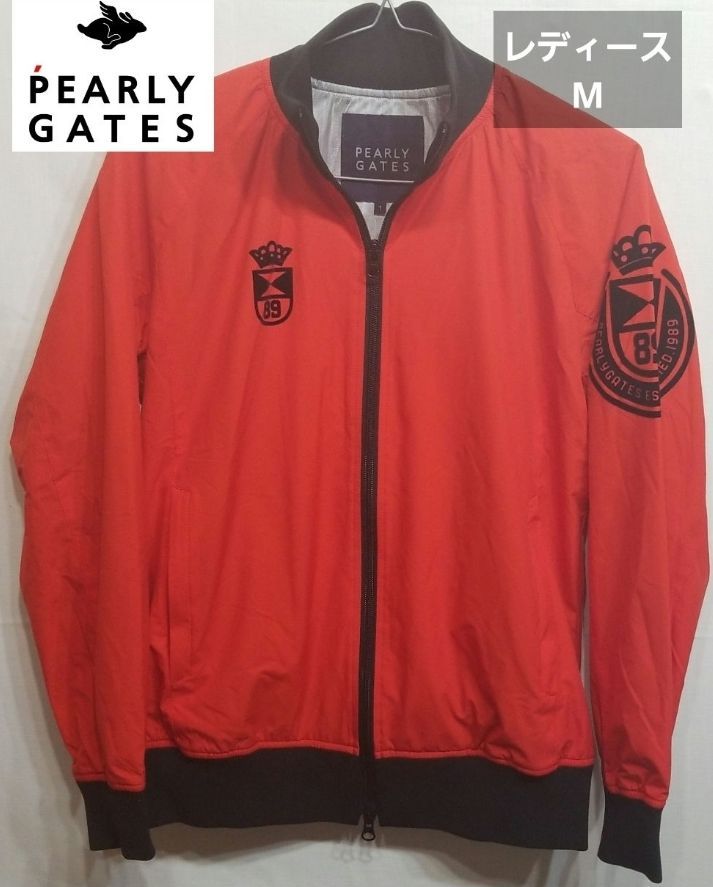 PEARLY GATES パーリーゲイツ ナイロンジャケット 89ロゴ 刺繍入り レッド × ブラック 1サイズ レディースM相当 1010-03