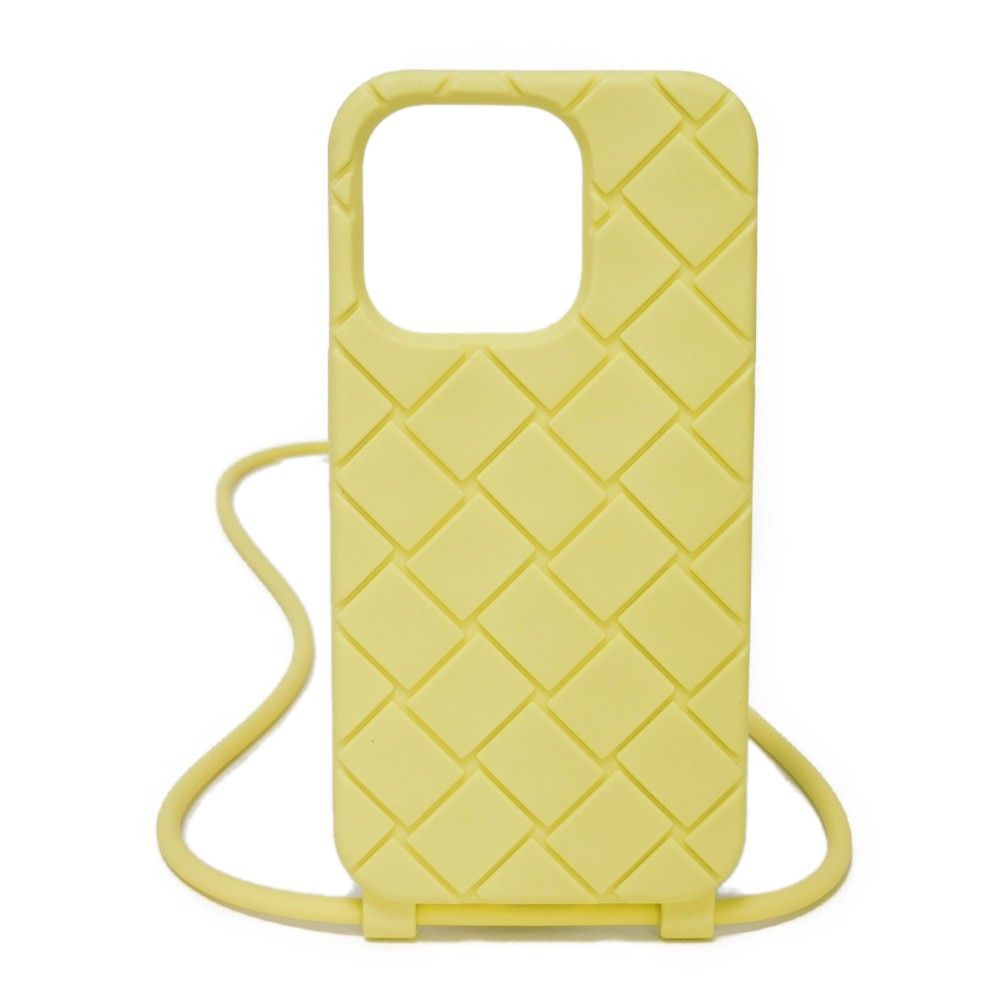 BOTTEGA VENETA - BOTTEGAVENETA ボッテガヴェネタ ストラップ テックラバー iPhone 14 Pro ケース 美品 ネックストラップ パステル ライト イエロー シリコン マキシ イントレチャート シャーベット スマホケース 733830 V0EY0 7400 BOTTEGAVENETA ボッテガヴェネタ ストラップ テックラバー