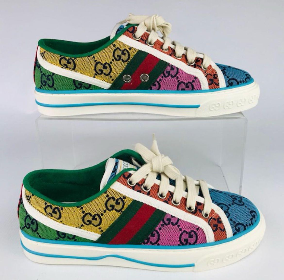 GUCCI グッチ スタイル TENNISライン レディース GGモノグラム総柄 ウェブストライプ エンボス加工GG スニーカー 35.5 イタリア製 ブラック カジュアル レディースシューズ 靴 ブランド マルチカラー KIN-KAAI_COM