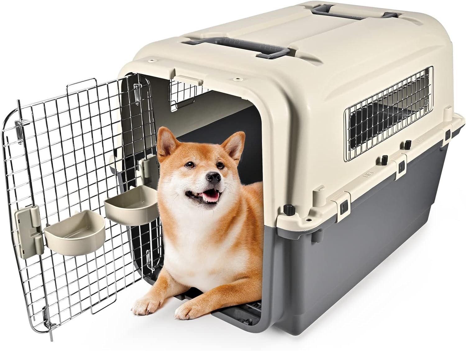 ペットキャリー ペット航空ケース 中大型犬用ハードクレート ペットキャリーケースキャスター付き取っ手付き 航空輸送対応ドッグケージ 通気性 換気 さびない 組立簡単 洗えるド キャンピングキャリポータ 外寸 幅80×奥46×高63cm 重量 約