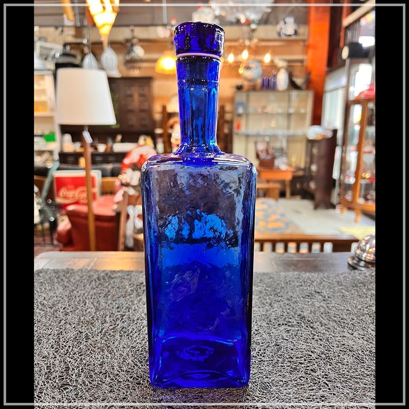 レトロ アンティーク 瓶 ブルー ボトル 蓋つき 藍色 紺 青 インテリア コレクション ガラス瓶 空き瓶 コルク蓋 ME0224-4  メルカリShops