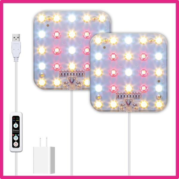 Warm White_1-pack DOMMIA植物育成ライト、あたたかい白色 調光可能な植物育成ライト led、光学レンズ付き全スペクトル、タイマー付き植物用ライト、アダプター付きUSB育成ライト 植物 led