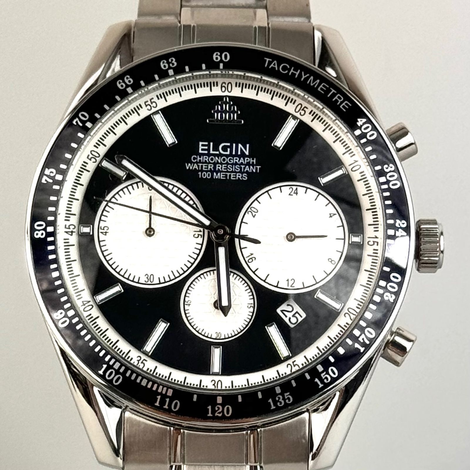美品】エルジン ELGIN FK1401S-B クォーツ クロノグラフ 黒 - メルカリ