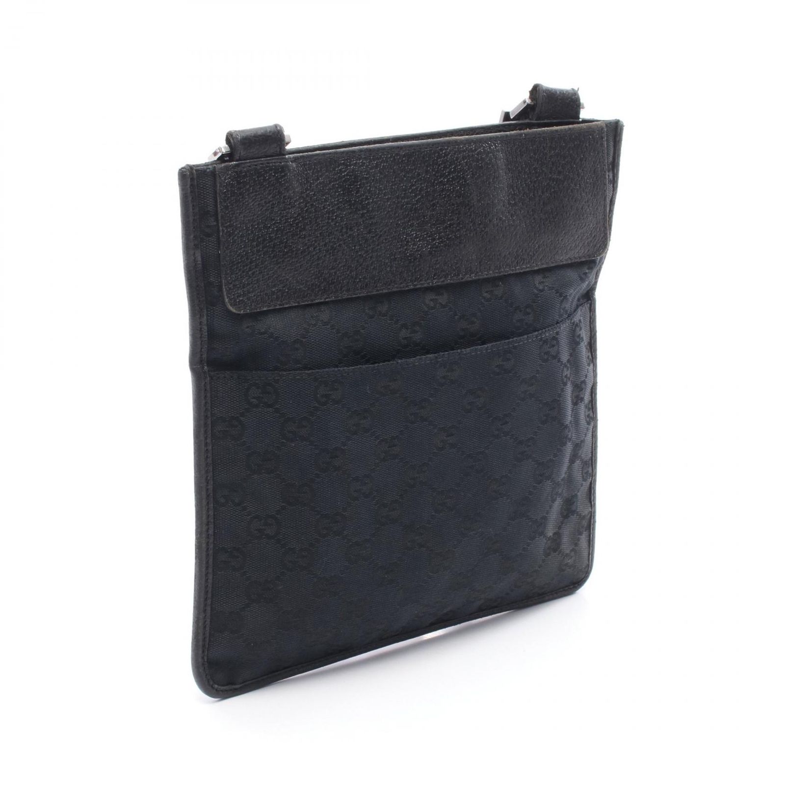 【良品】GUCCI グッチ ショルダーバッグ GGキャンバス×レザー ブラック グッチ GUCCI ショルダーバッグ GGキャンバス 27639 ブラック