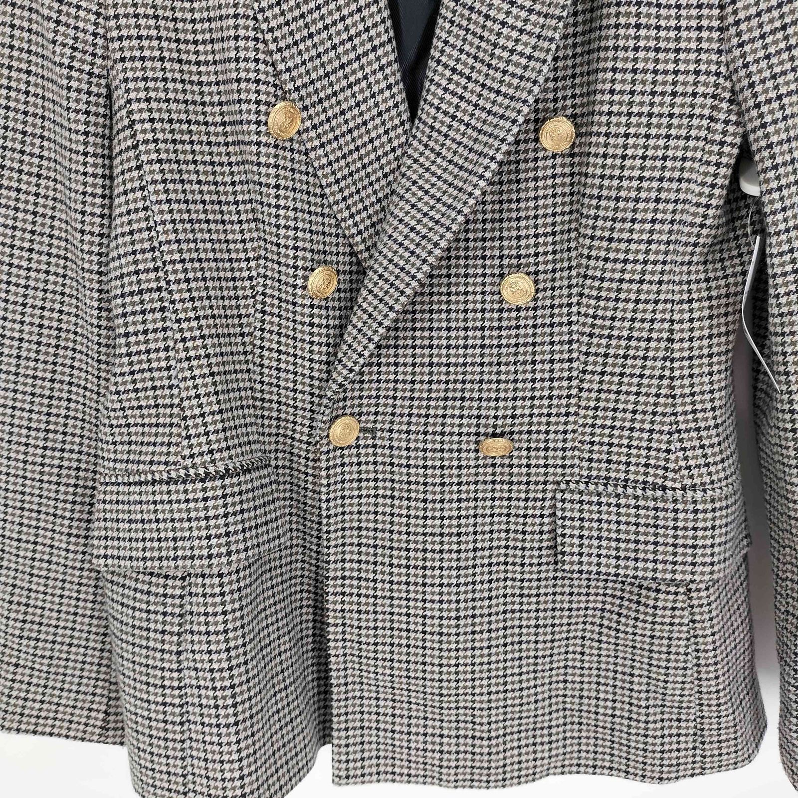 ザラ ZARA Houndstooth Tweed Blazer Gold Buttons 千鳥格子 金