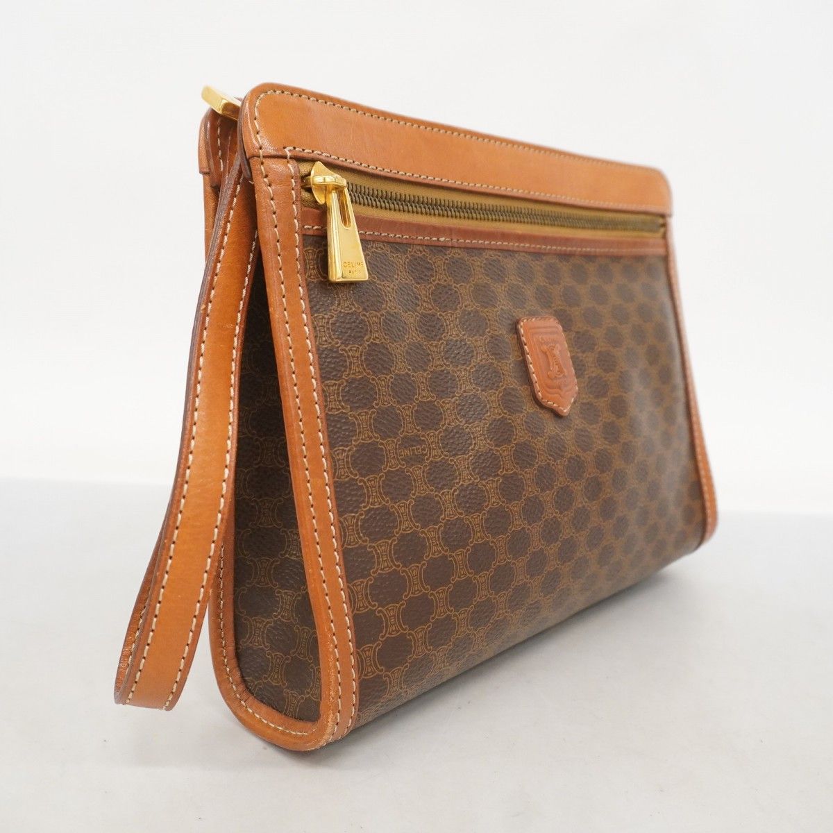 5ic4056-h セリーヌ クラッチバッグ マカダム PVC ブラウン ゴールド金具 メンズ