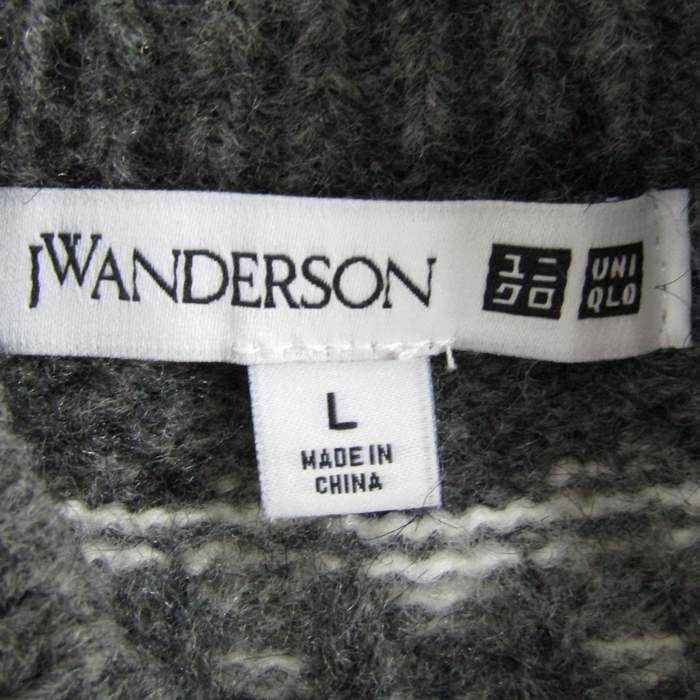 ユニクロ ニット トップス 長袖 JW ANDERSON ウール混 レディース Lサイズ グレー UNIQLO 【中古】