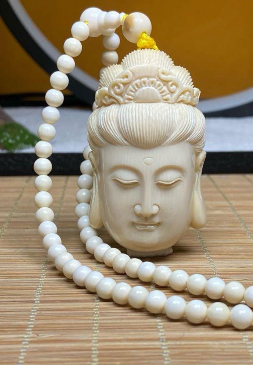 天然マンモス牙美しい手作り彫刻 観音仏首 置き物 天然マンモス牙美しい手作り彫刻観音仏首 ネックレス 天然マンモス牙