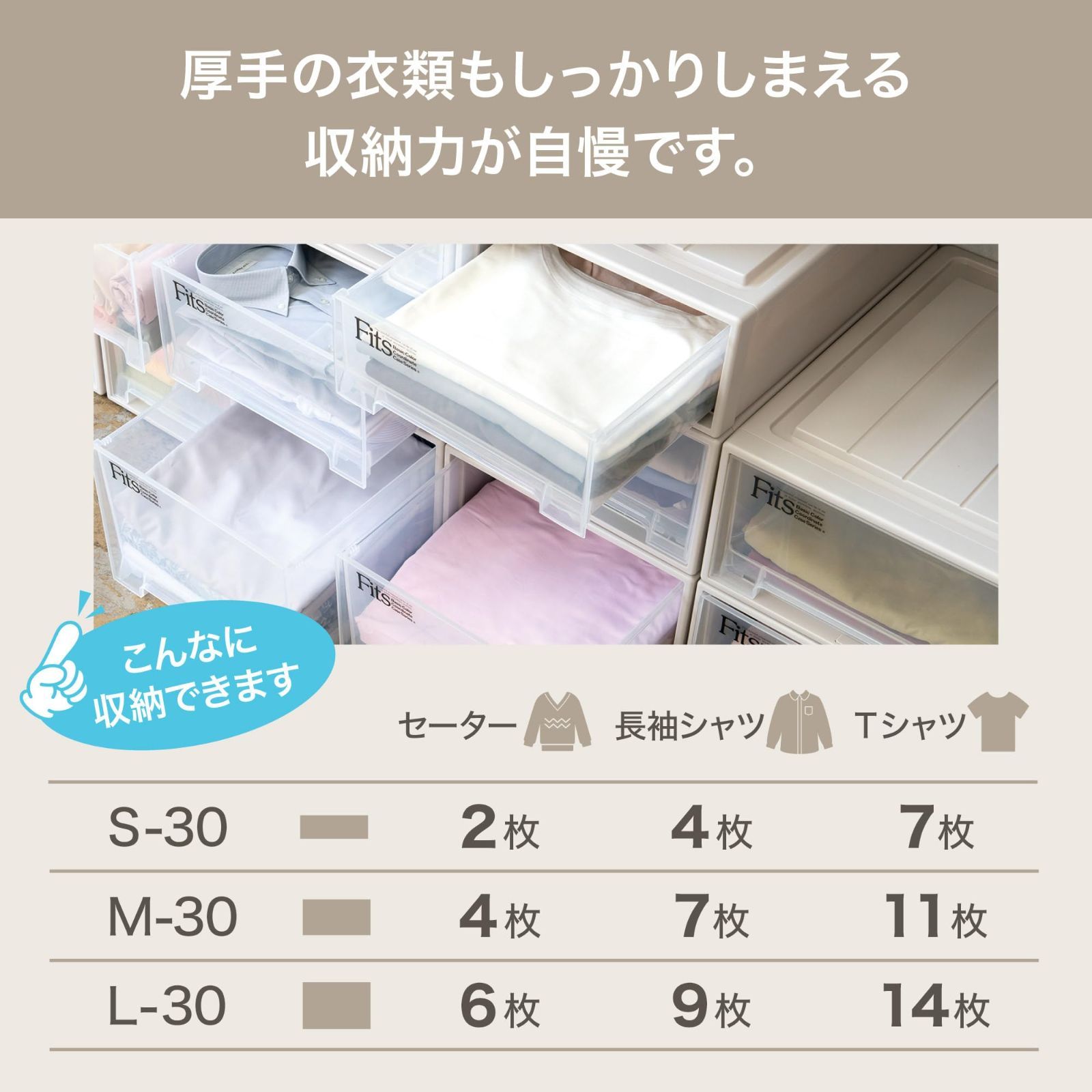 天馬 収納ボックス フィッツケース クローゼット 幅30×奥行53×高さ23cm 