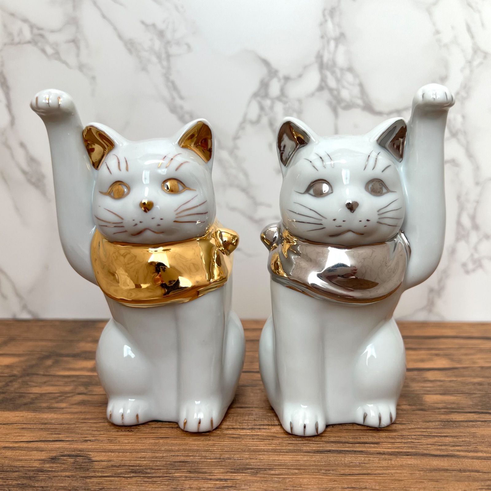 瀬戸焼】招き猫 江戸猫 金 プラチナ 左右 セット 13cm 縁起物 置物 金運招福 千客万来 新品 - メルカリ