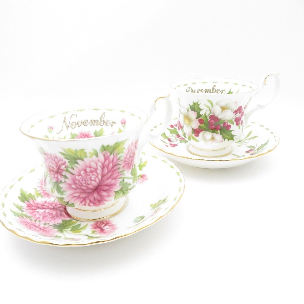 美品 ROYAL ALBERT ロイヤルアルバート フラワーオブザマンス November クリサンセマム/December クリスマスローズ カップ＆ ソーサー 2客 セット 11月・12月 ティー コーヒー 花柄 SU9700T1 - メルカリ