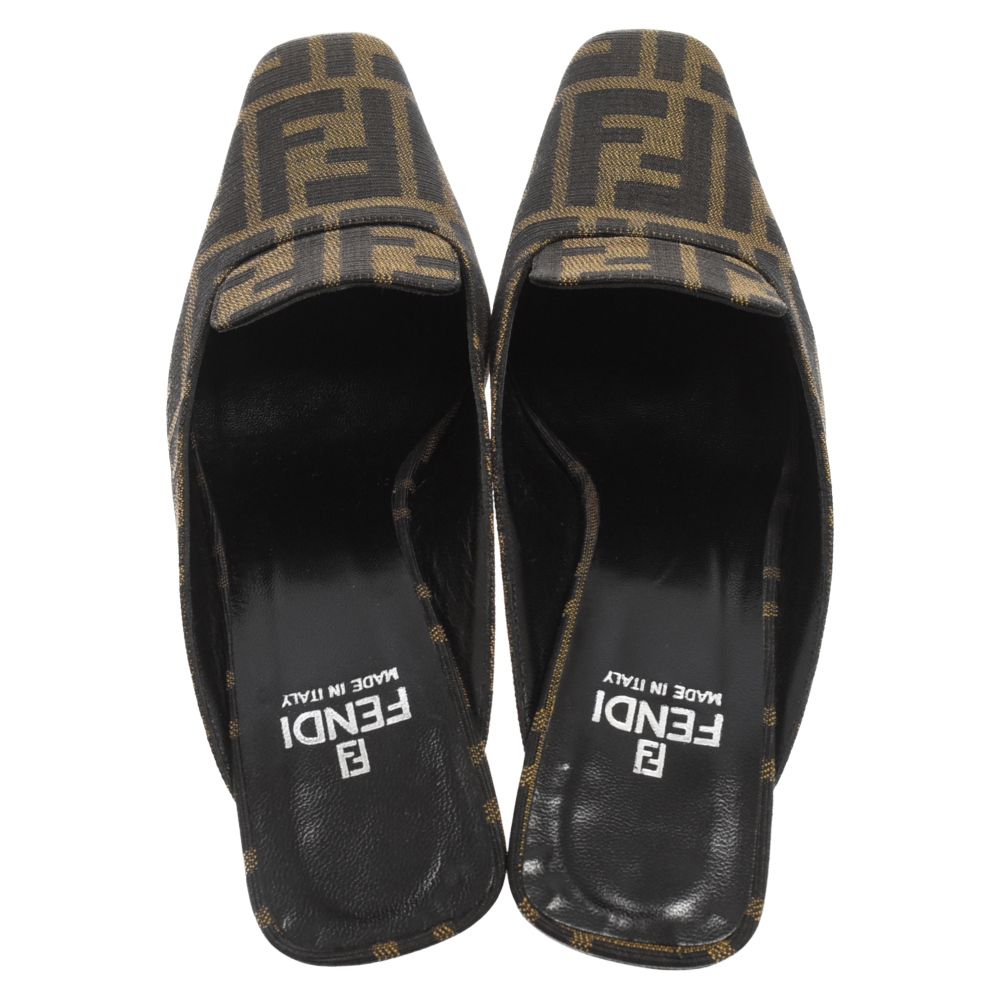 フェンディ レザー ハイヒール ショークロッグ ブラウン FENDI (フェンディ) ズッカ柄 ヒールシューズ サンダル ブラウン
