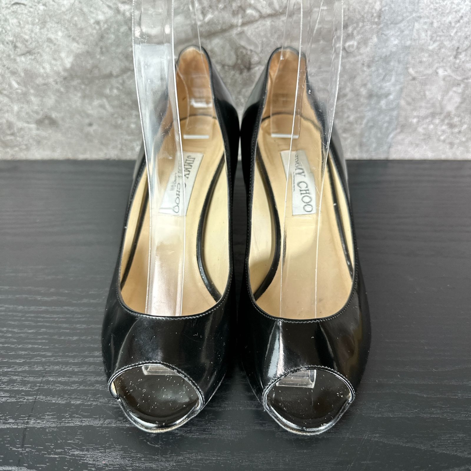 S433 JIMMY CHOO ジミーチュウ パテントレザー エナメル オープントゥ 