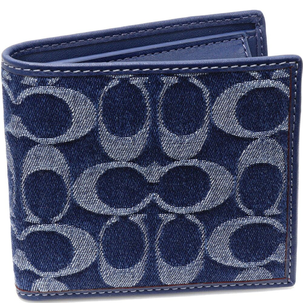 COACH 2つ折り財布 デニム ブルー シグネチャー コーチ 二つ折り財布