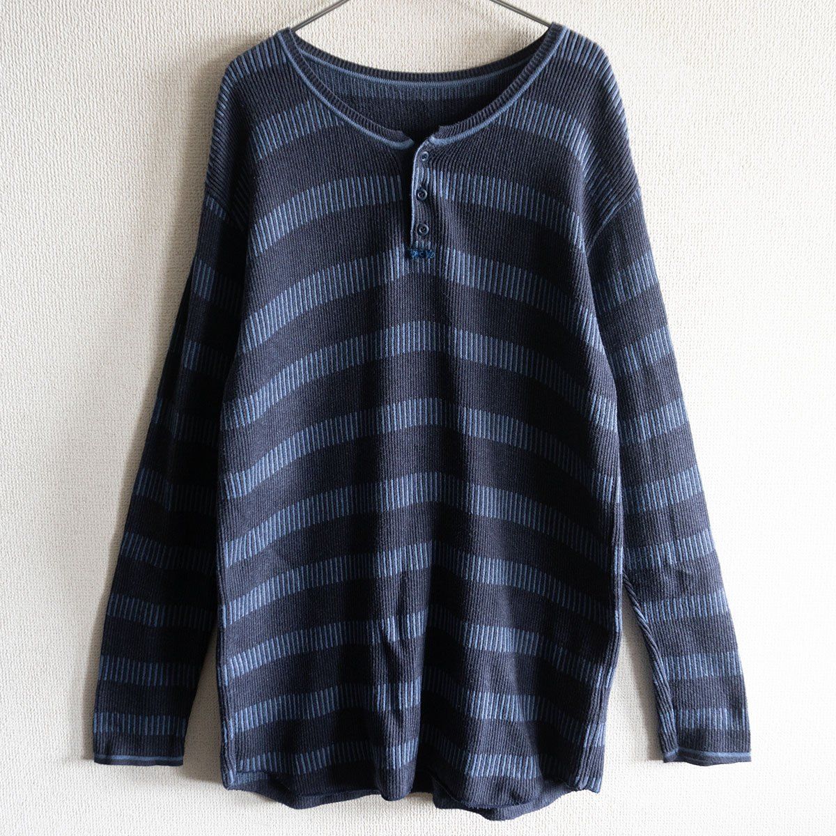 美品】PORTER CLASSIC【ヘンリーネック ボーダーニット】XL コットン 