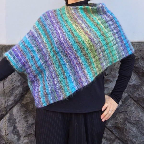 編み物キット オパール毛糸と段染めモヘアで編むまっすぐポンチョ 毛糸