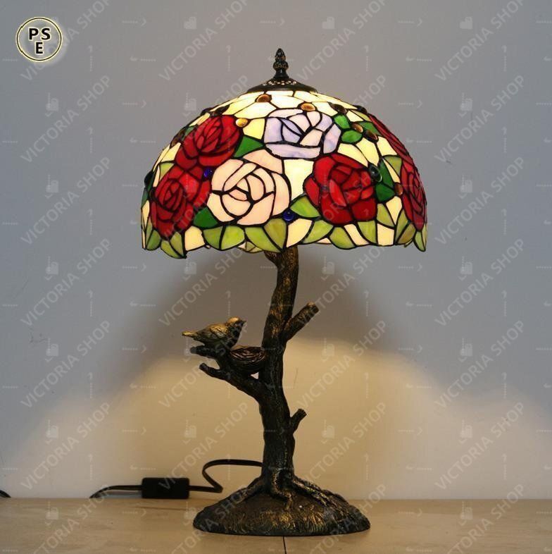 新品・未使用】極美品◇ 芸術品◇ステンドランプ 花柄 照明
