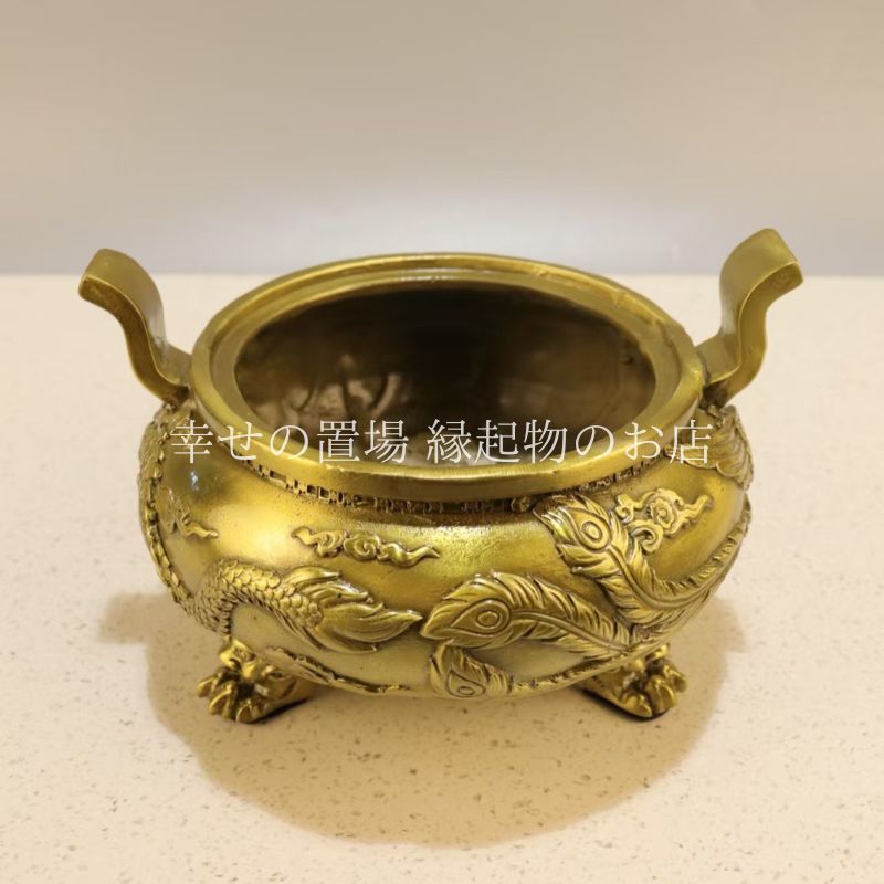 銅器 浮彫 招財進宝 金蟾 龍そろばん 家具 装飾 工芸品 置物 香炉 聚宝盆 置物 四方金蟾 龍鳳意匠 風水 オブジェ 線香立て お