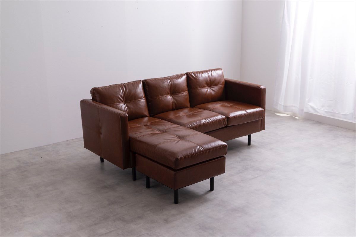 3人掛 Carlosカウチソファ オットマン PVC レザー ソファ 送料無料】Carlos 3人掛 カウチソファ オットマン付き PVCレザー 合皮