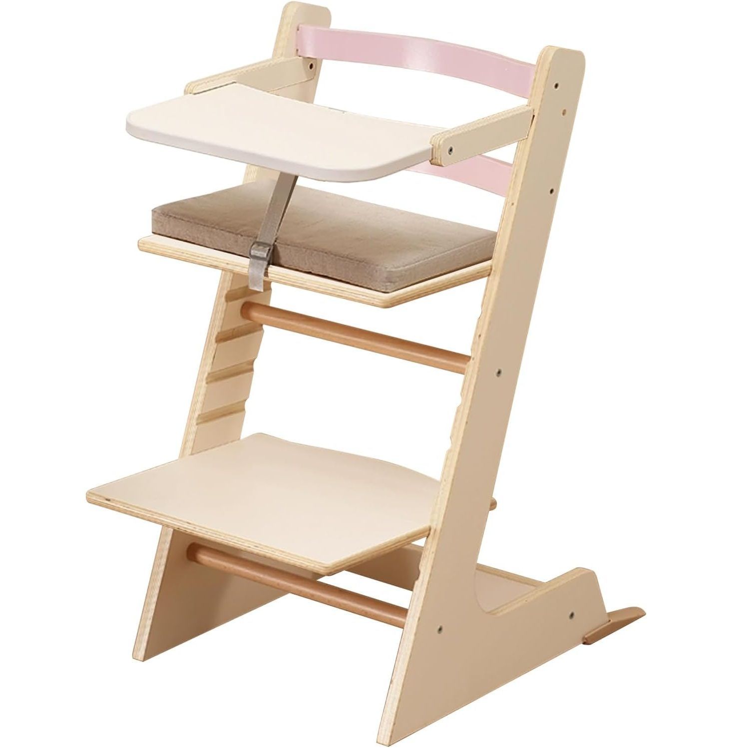 AORTD ベビーチェア ハイチェア 木製 キッズチェア ダイニングチェア 座面と足置き高さ調節 安全ベルト テーブル クッション付き L型設計 離乳食 椅子 学習チェア 赤ちゃん 子供 成長に合わせる