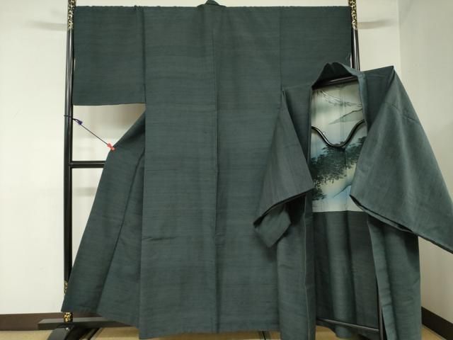 平和屋着物●男性 紬 アンサンブル 長羽織 霞文 正絹 DAAX1528op