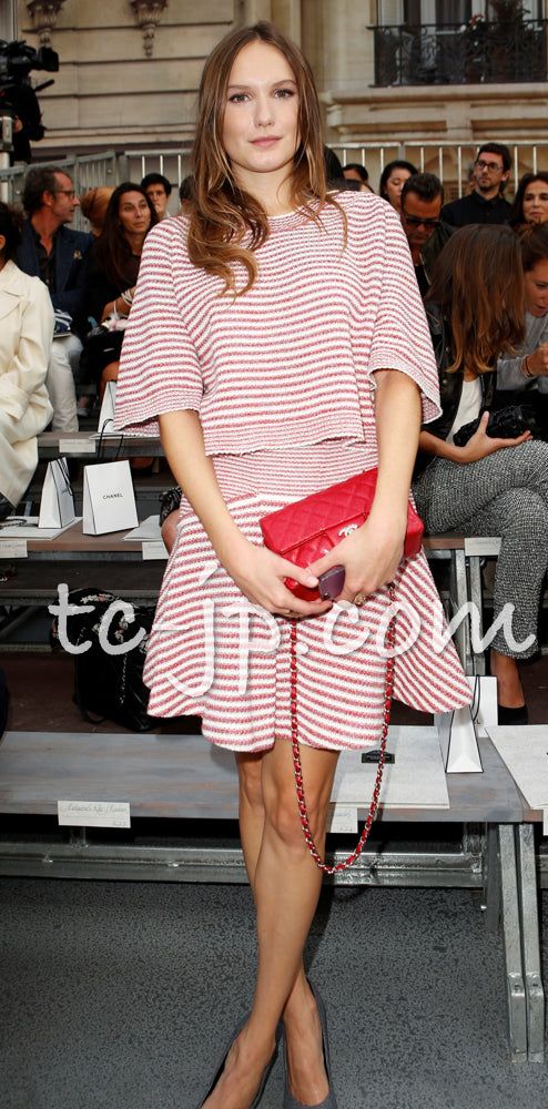 シャネル カーディガン CHANEL レッド ストライプ 春夏 サマー 柔らか