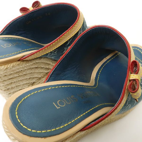 【美品】ルイヴィトン デニム エスパドリーユ ウェッジソール LOUIS VUITTON モノグラムデニム ウェッジソール サンダル 36