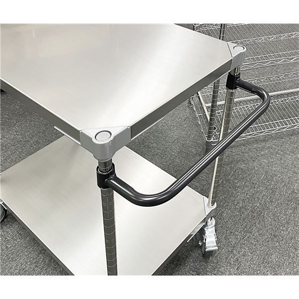 ステンレスシェルフワゴン 60×76cm 2段 ブラック キャスター 700 取っ手付き ステンレス シェルフ ワゴン 組立式