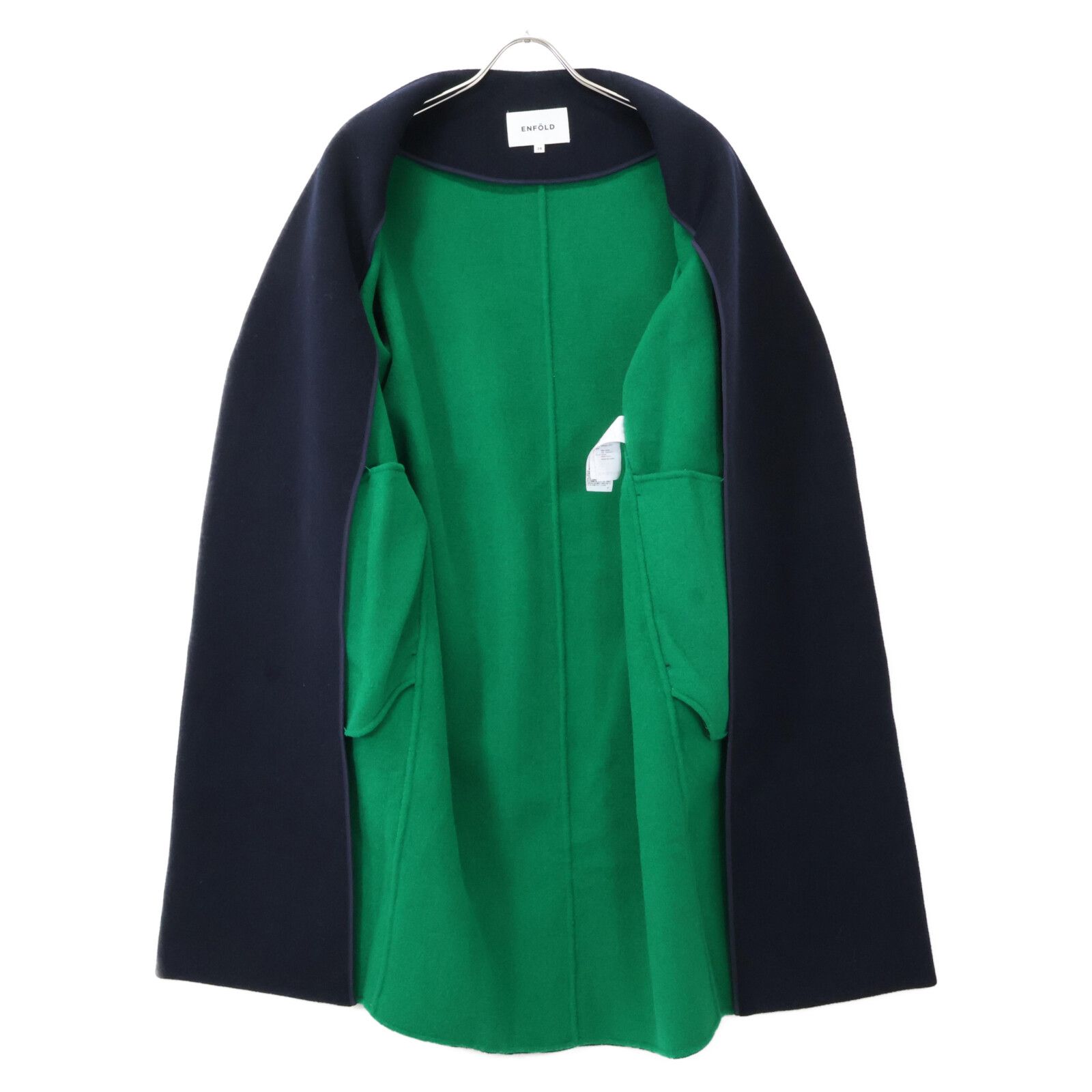 ENFOLD エンフォルド 300AA630-1480 ﾈｲﾋﾞｰ×ｸﾞﾘｰﾝ ｳｰﾙﾘﾊﾞｰﾉｰｶﾗｰｺｰﾄ 38  