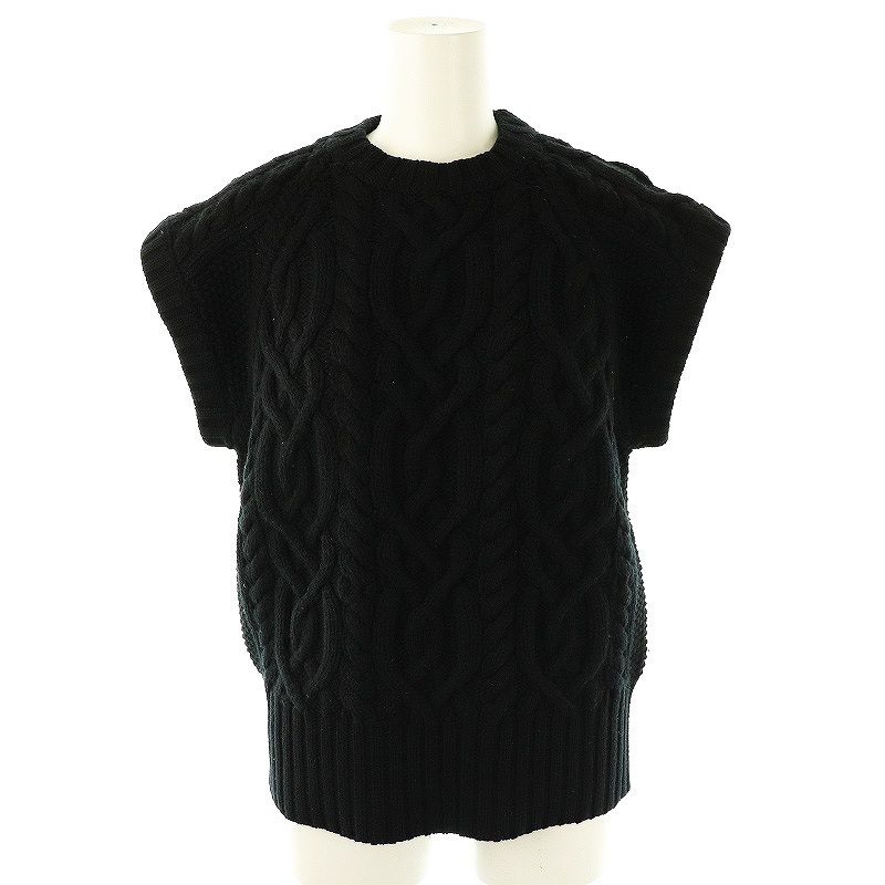 BLAMINK ブラック ケーブルニットベスト 38 ブラミンク　カシミヤ ブラミンク BLAMINK カシミヤハンドケーブルベスト ニット 38 黒 /MI