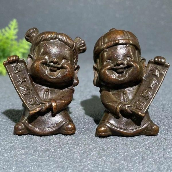 銅 細工 金童玉女 福を授ける玉女金童添財 客間 書斎 茶寵 装飾