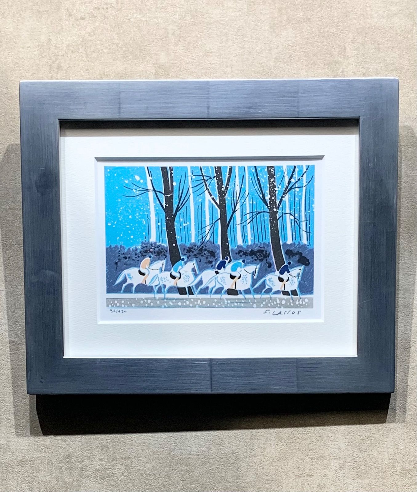 額付】【真作】 五頭の白馬 セルジュ・ラシス Serge Lassus