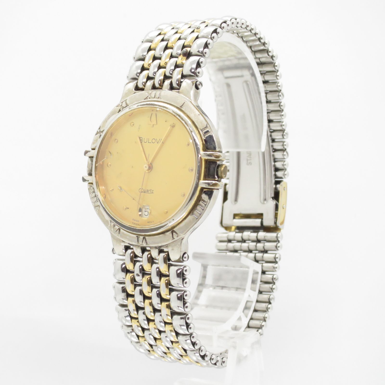 電池交換】ブローバ メンズ腕時計 コンビ ゴールド デイト