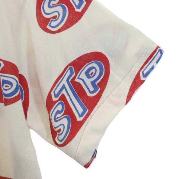 【中古】 デッドストック 70s USA製 STP ロゴ 総柄 プリント 半袖 Tシャツ M オフホワイト 5050 メンズ 【210710】  メール便可