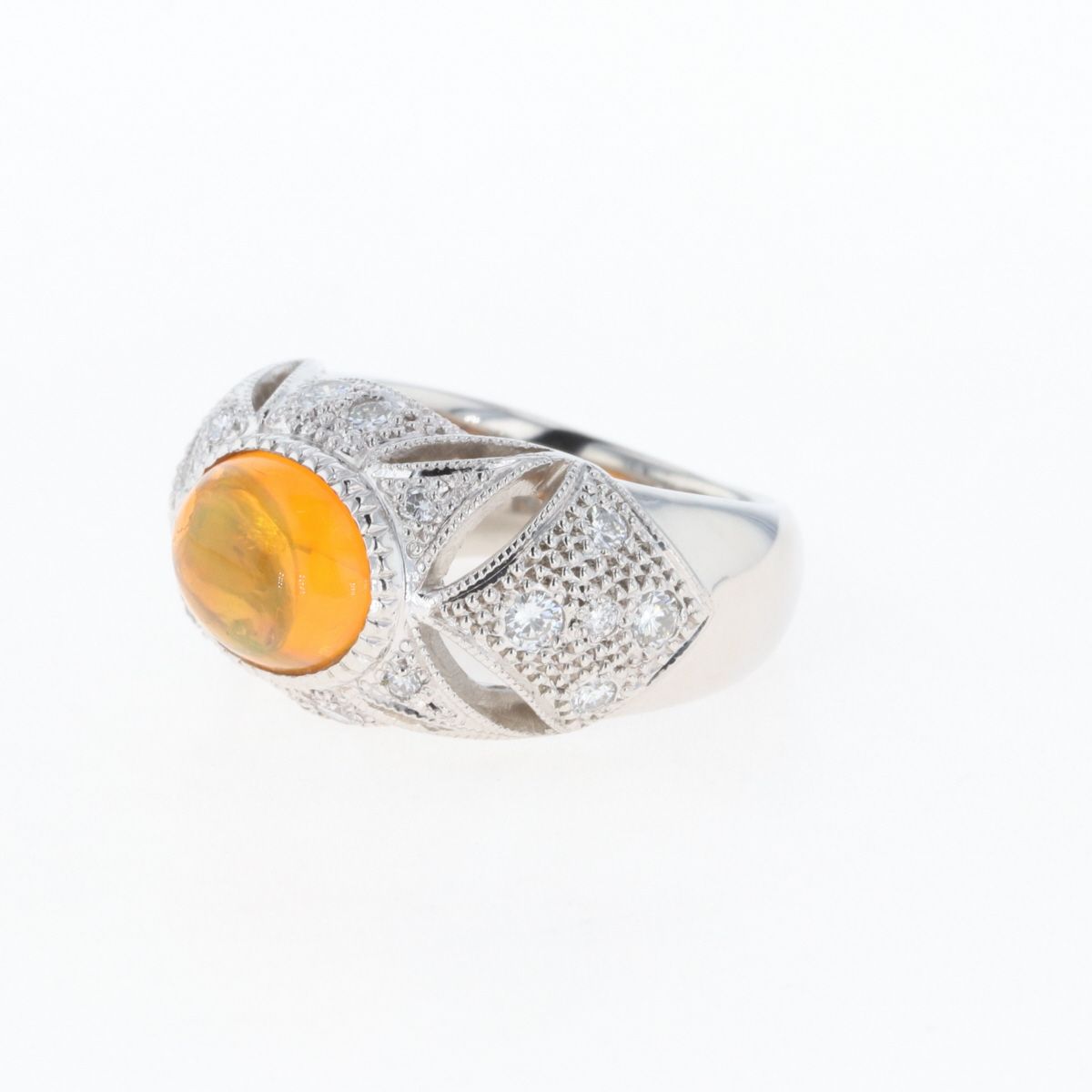 ファイアオパール デザインリング プラチナ 指輪 メレダイヤ リング 12 