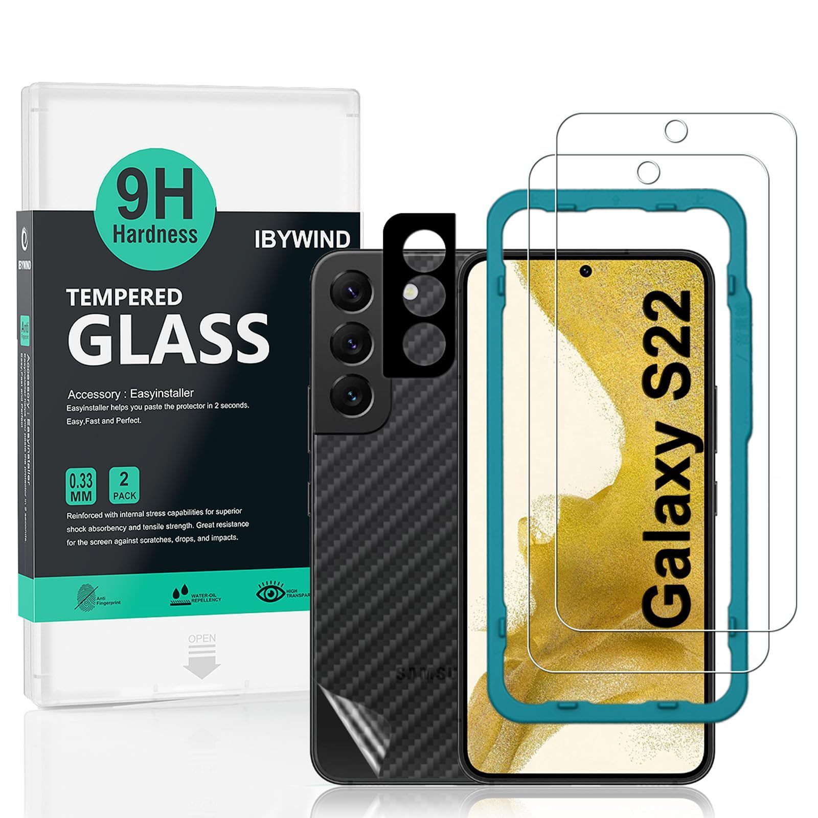 IBYWIND ガラスフィルム Samsung Galaxy S23 大特価Ibywind ガラスフィルム Samsung Galaxy S22 Plus 5G 用強化 ガラス 保護 フィルム 2枚セット  カメラレンズプロテ クター付き(金属材料) 背面保護フィルム付き 簡単装着キット付き