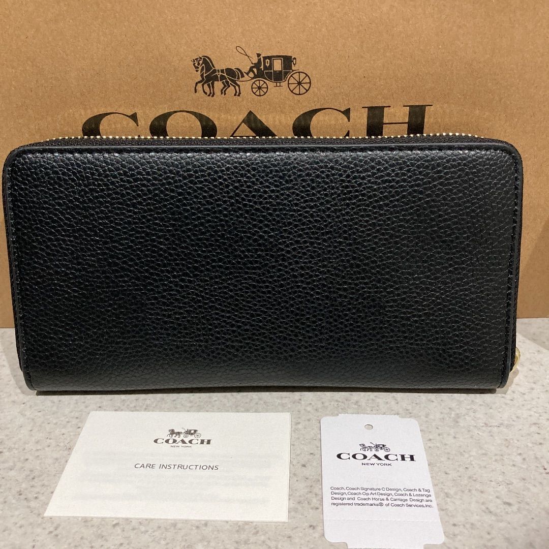 新品】COACH コーチ ストラップ付き 長財布 ブラック 黒色 - メルカリ