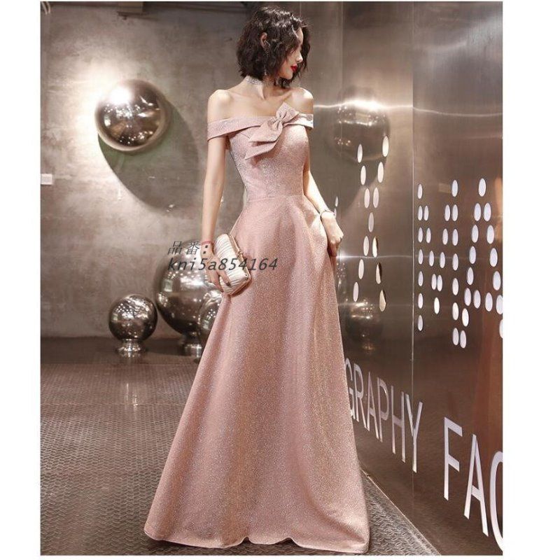 オフショルダー ロング丈ドレス ウエディングドレス パーティードレス ステージ衣装 二次会 結婚式ドレス 披露宴演奏会 発表会 ナイトドレス Aライン 成人式 kni5a854164