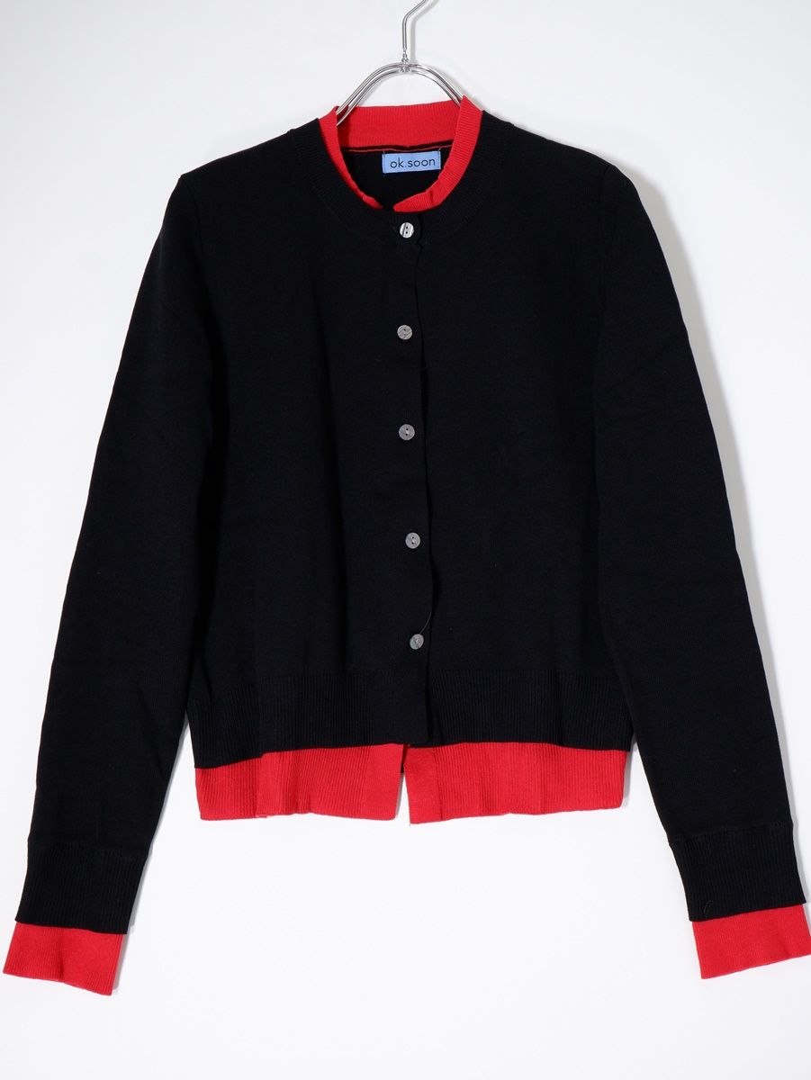 ok.soonオクスン layered cardiganレイヤード風ニットカーディガン フリー LKNA78153