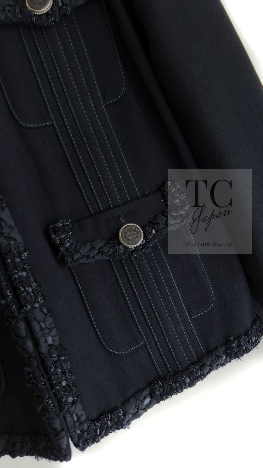 シャネル ジャケット CHANEL ブラック コットン デニム ノー