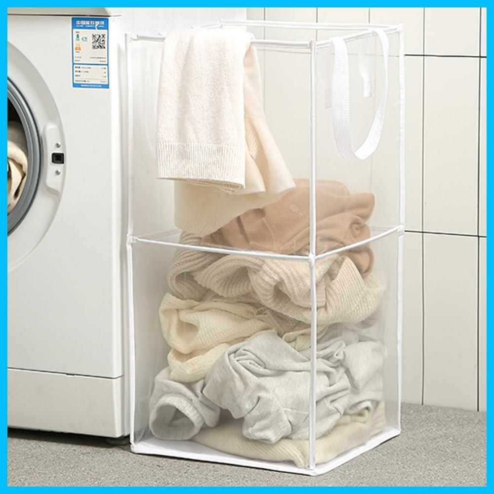 ランドスリム 洗濯物かご 大容量 メッシュ 省スペース 大容量 折りたたみ 取っ手付き バスケット 持ち運び ランドリー 一人暮らし洗濯ネットつき JEWYOCO 幅さ33CM長さ33CM高さ66CM