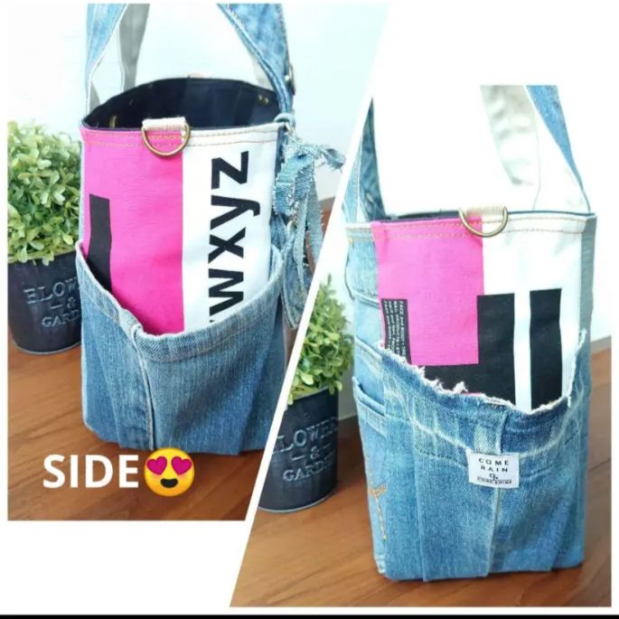 No.337【DENIM✖️PINK✖️撥水blackBAG❤️】デニムリメイクトート