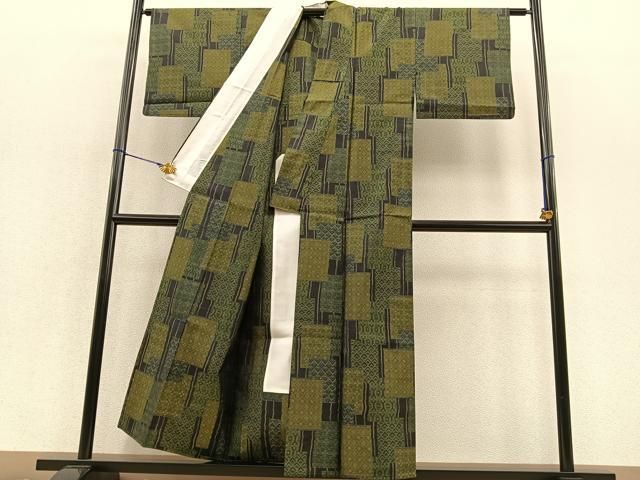 平和屋着物▽本場大島紬 単衣 色紙重ね 黒地 正絹 逸品 BAAT1147hv