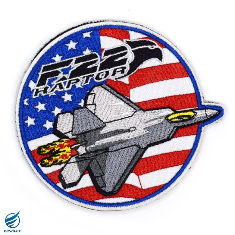アメリカ空軍 F-22 ラプター 戦闘機 刺繍 ワッペン 両面