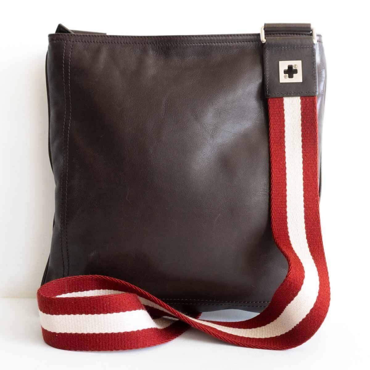 定番】BALLY 【レザー ショルダーバッグ】ブラウン トレイン
