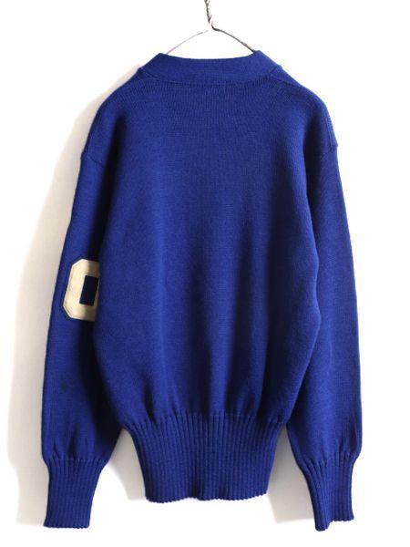 50s サガラ ワッペン Vネック ウール 長袖 レタード ニット セーター  